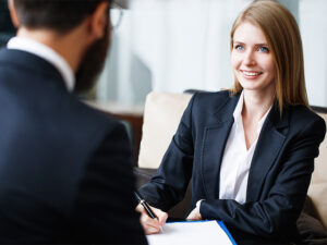 Smiling adviser and client
